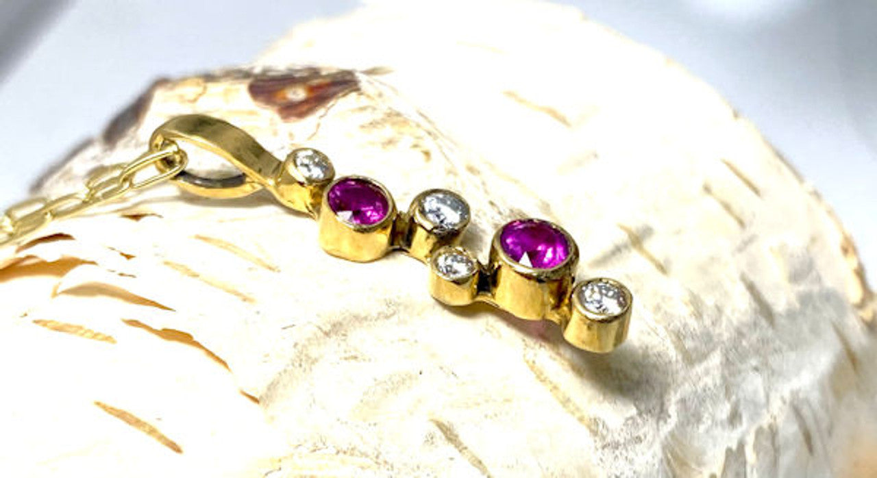 Pink Sapphire & Diamond 18k Pendant
