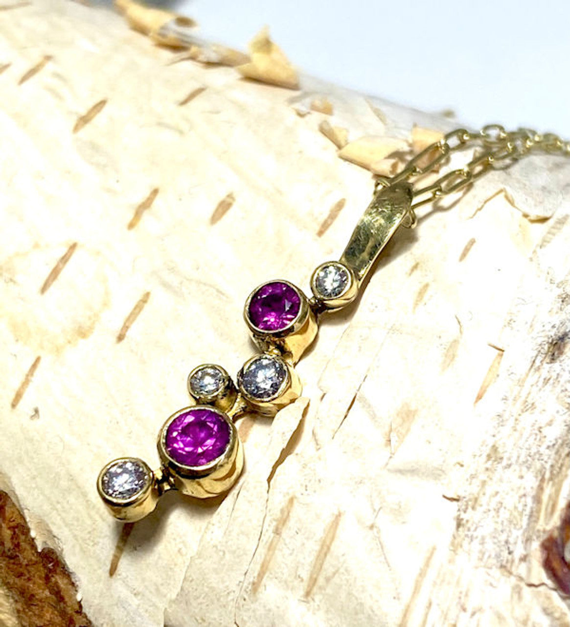 Pink Sapphire & Diamond 18k Pendant