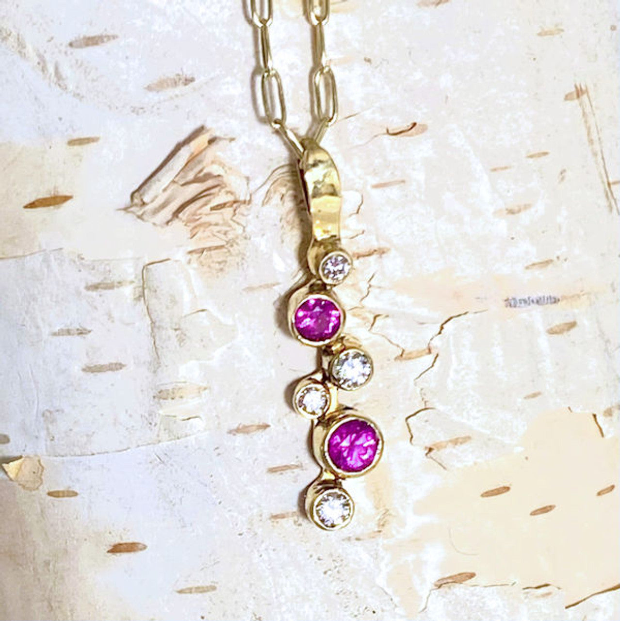 Pink Sapphire & Diamond 18k Pendant