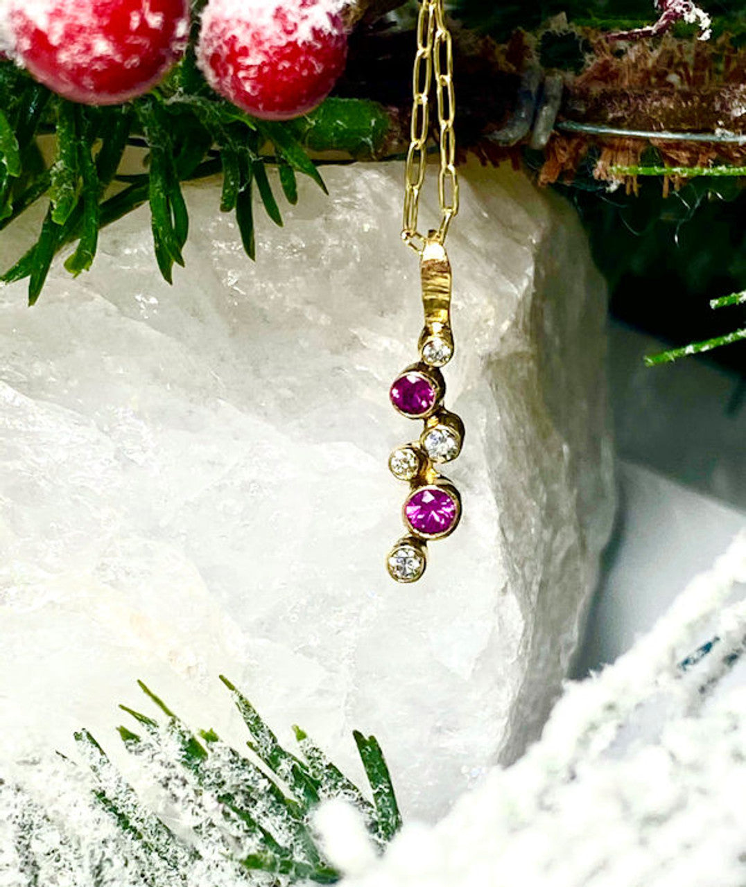 Pink Sapphire & Diamond 18k Pendant