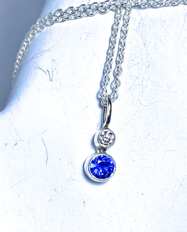 Sapphire and Diamond Silver Pendant