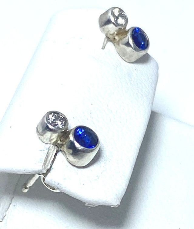 Sapphire and Diamond Silver Studs