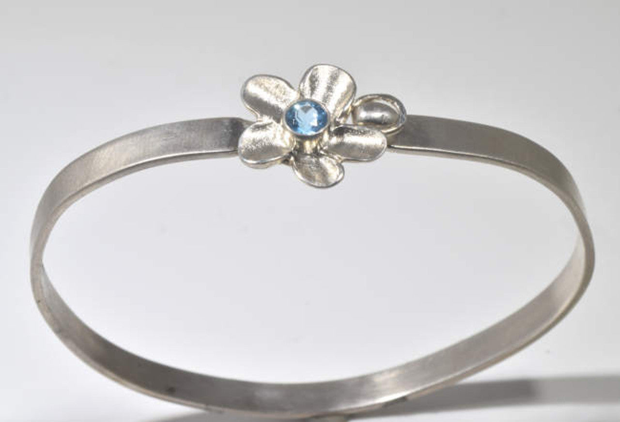 Blue Topaz Sterling Silver Flower Bangle