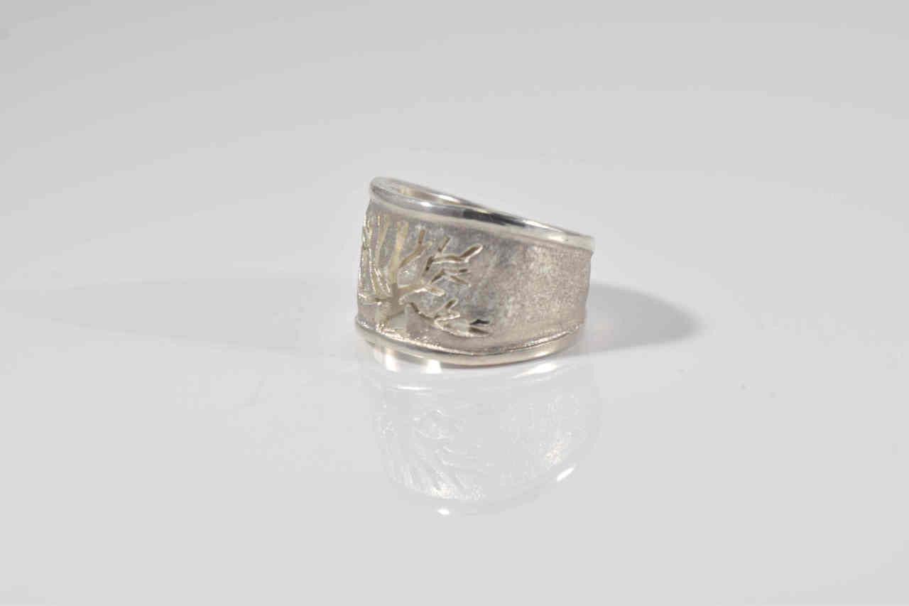 Tree of Life Brushed Sterling Ring