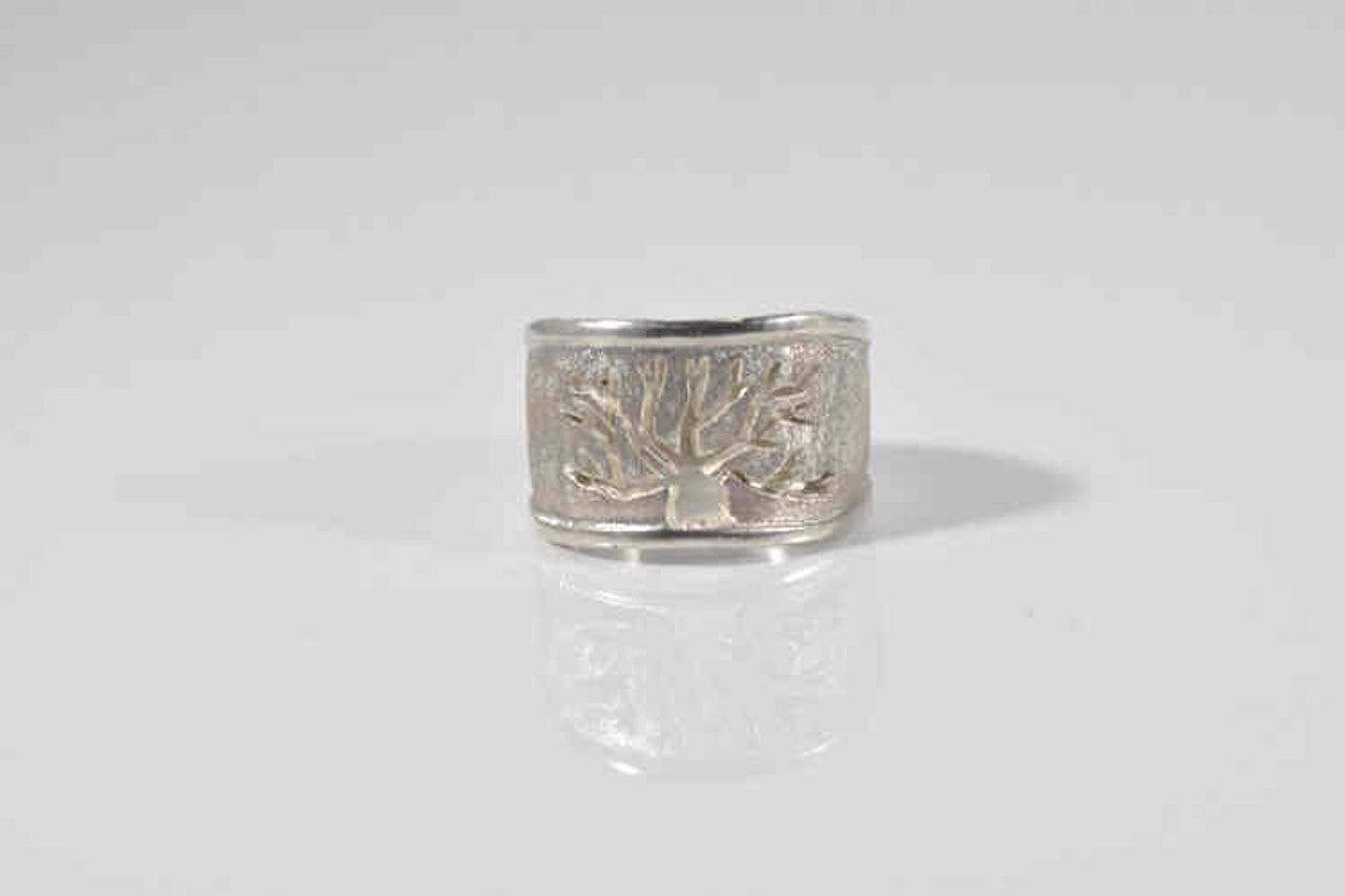 Tree of Life Brushed Sterling Ring