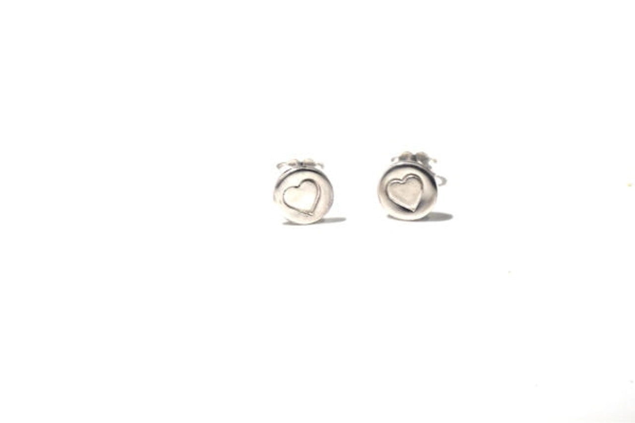 Sterling Silver Disc Heart Studs