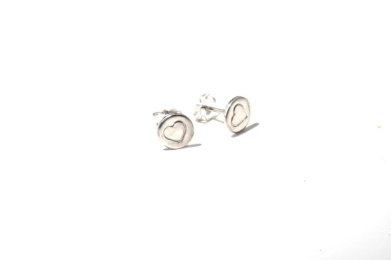 Sterling Silver Disc Heart Studs