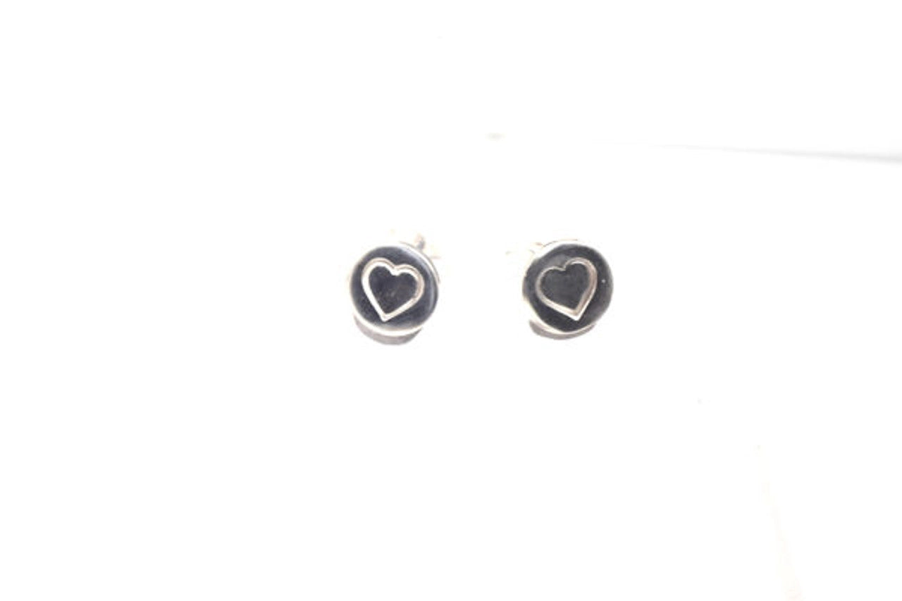 Sterling Silver Disc Heart Studs