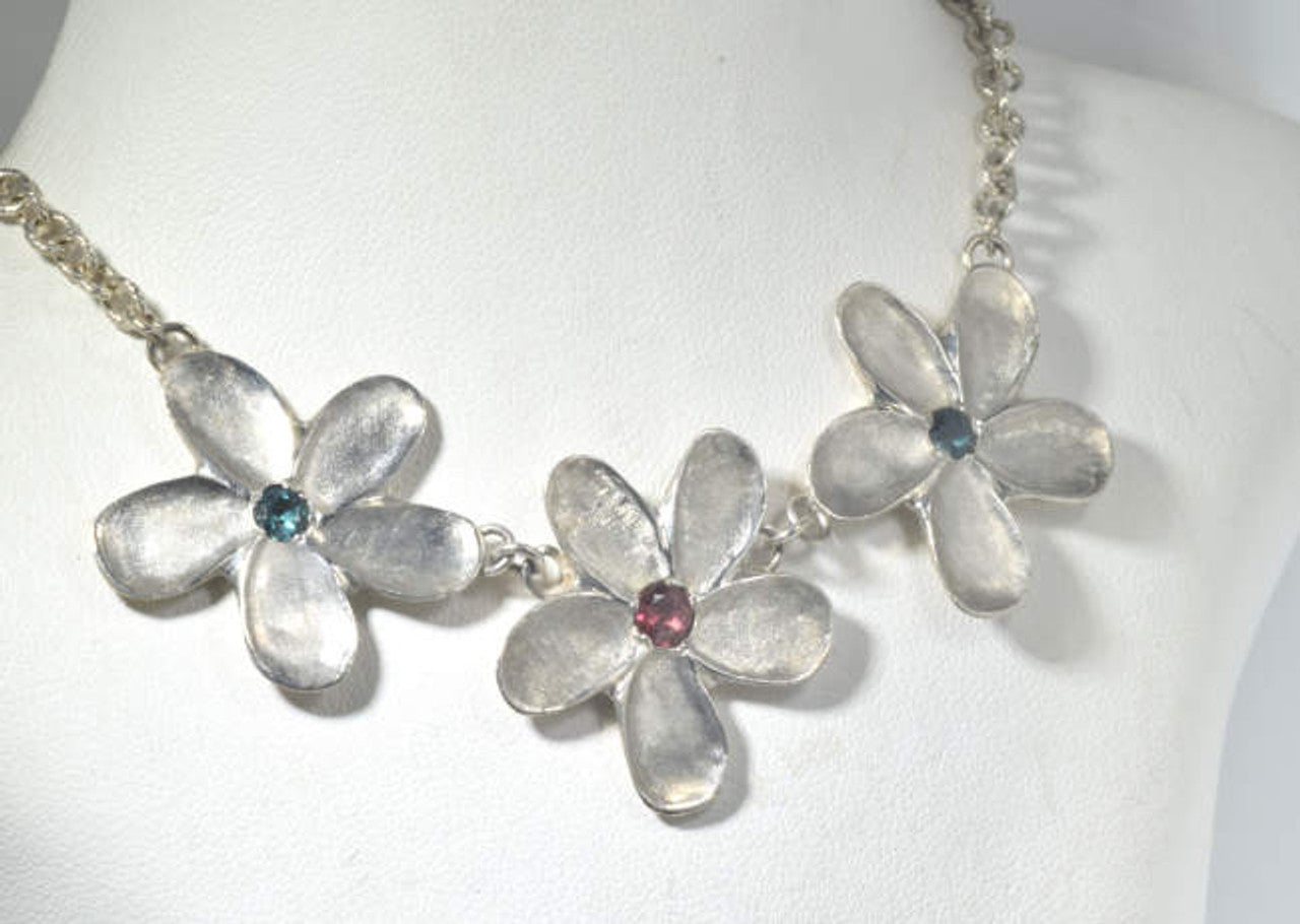 Tourmaline Flower Sterling Silver Necklace