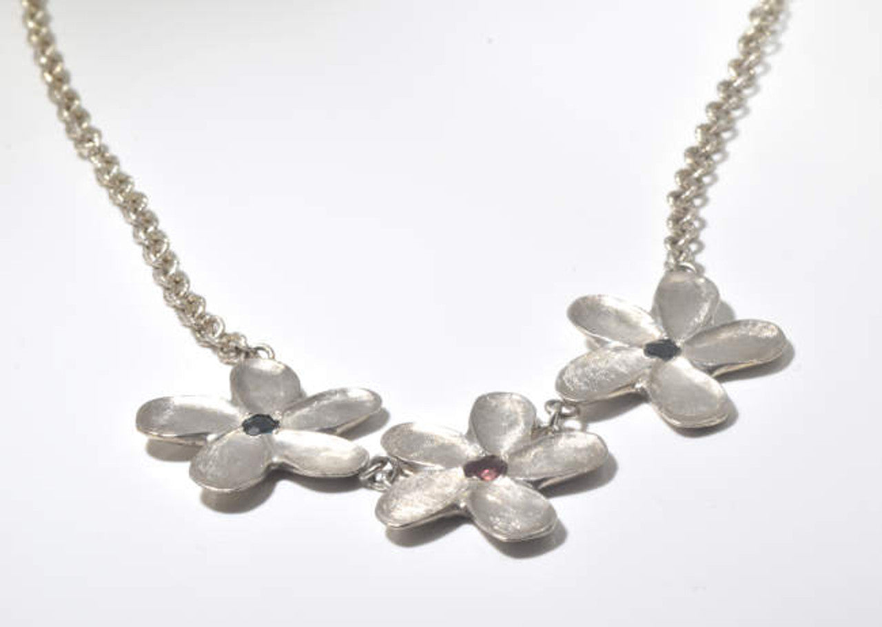 Tourmaline Flower Sterling Silver Necklace