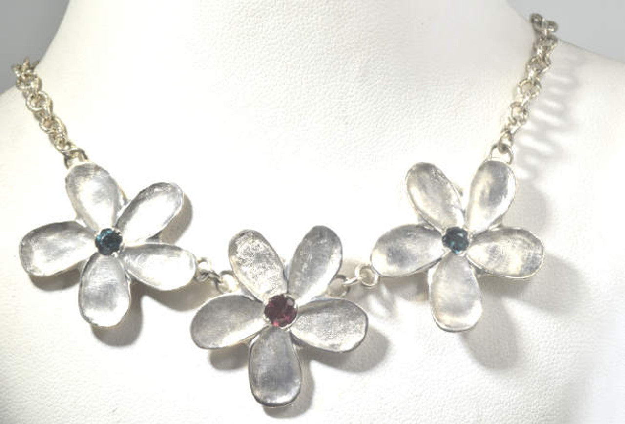 Tourmaline Flower Sterling Silver Necklace