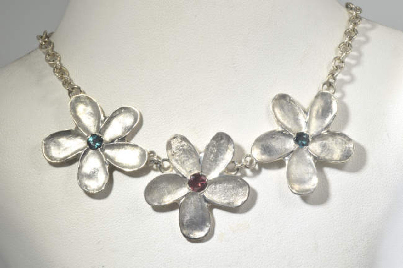 Tourmaline Flower Sterling Silver Necklace
