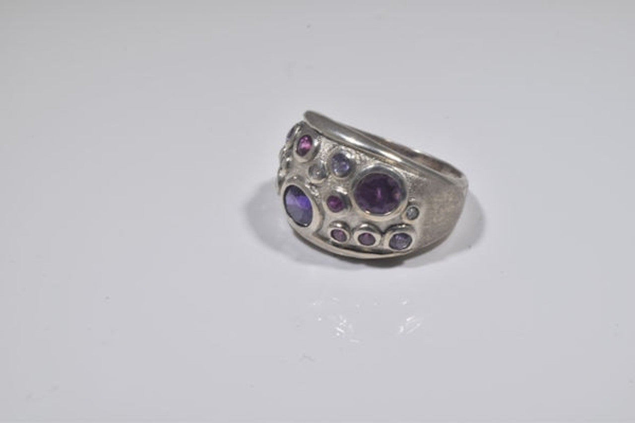 Purple and Pink Sapphire Sterling Ring