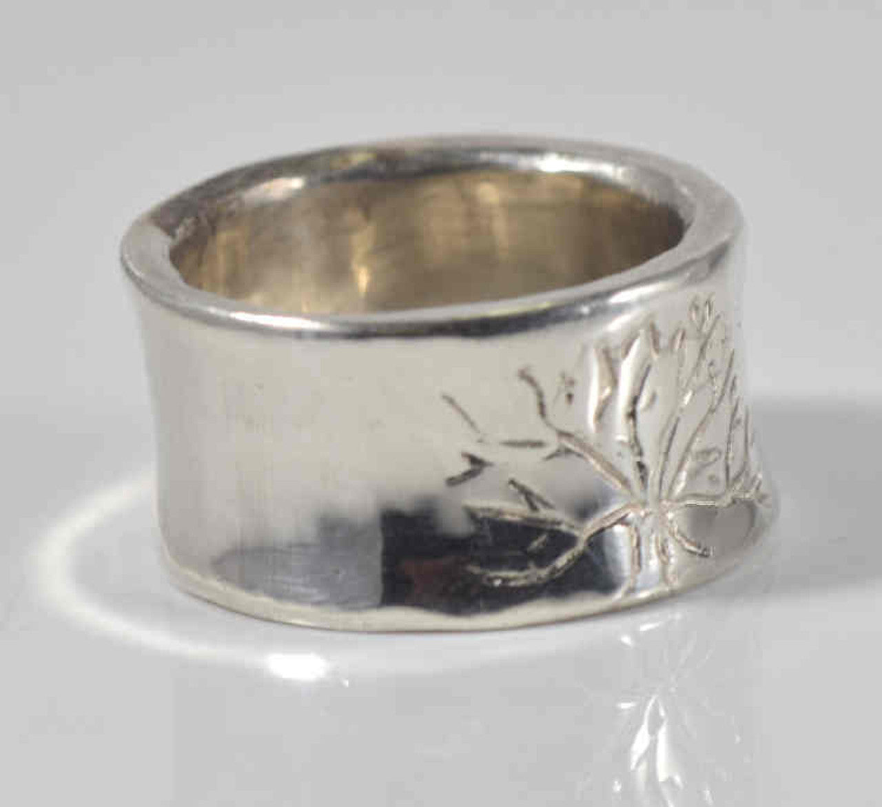 Concave Tree of Life Silver Ring