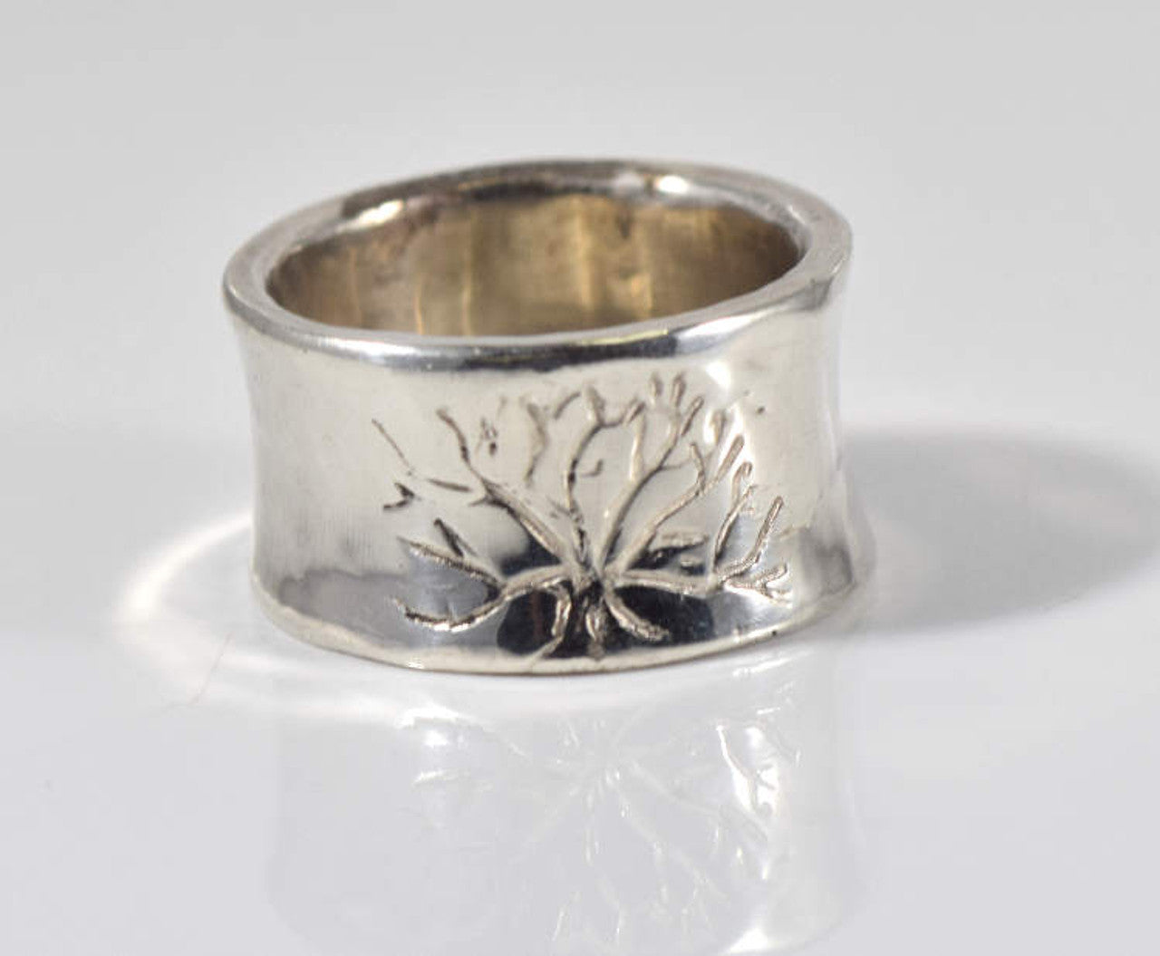 Concave Tree of Life Silver Ring
