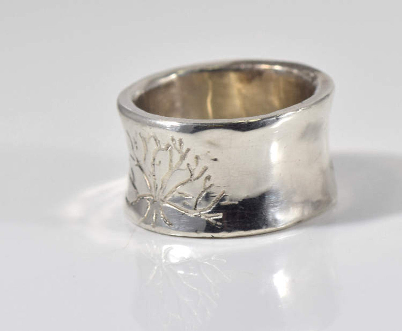 Concave Tree of Life Silver Ring