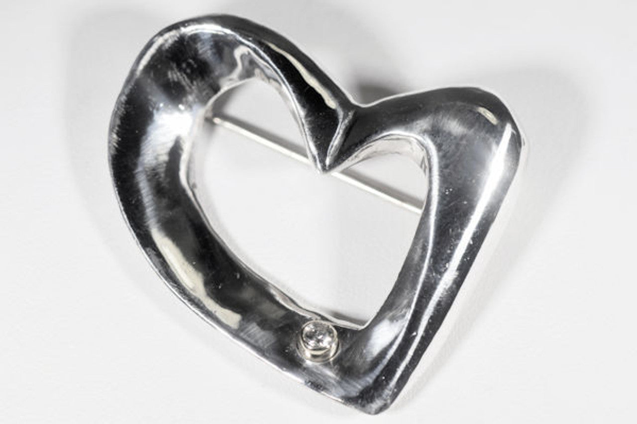 Open Sterling Silver Heart Diamond Pin