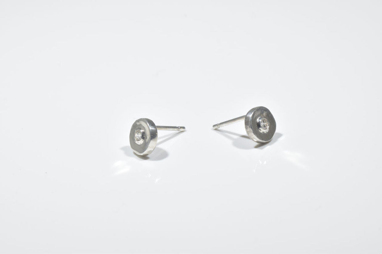 Diamond Round Disc Sterling Studs