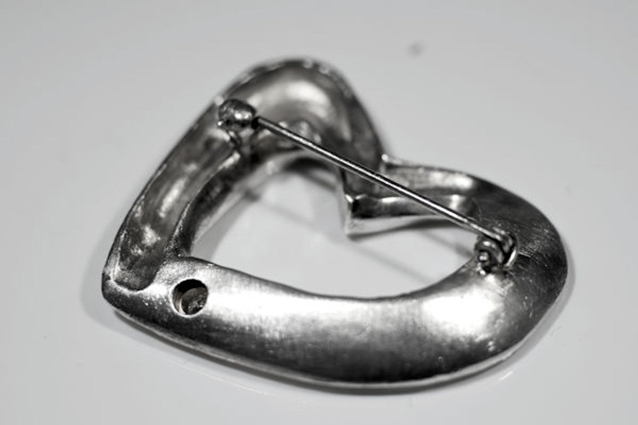 Open Sterling Silver Heart Diamond Pin