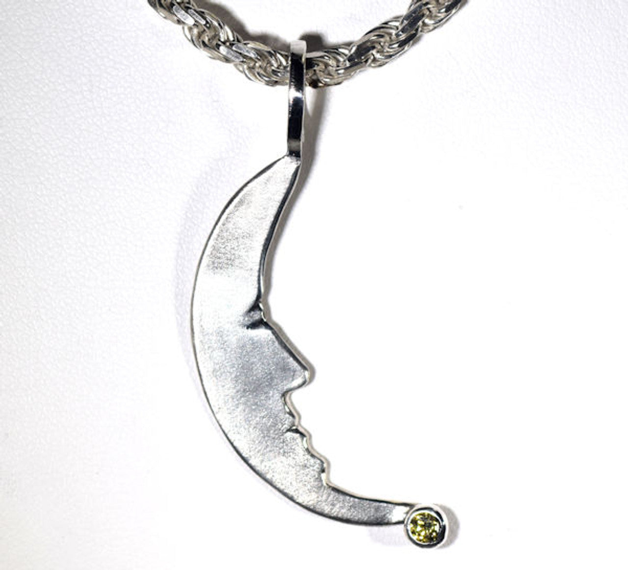 Crescent Man in the Moon Diamond Sterling Pendant