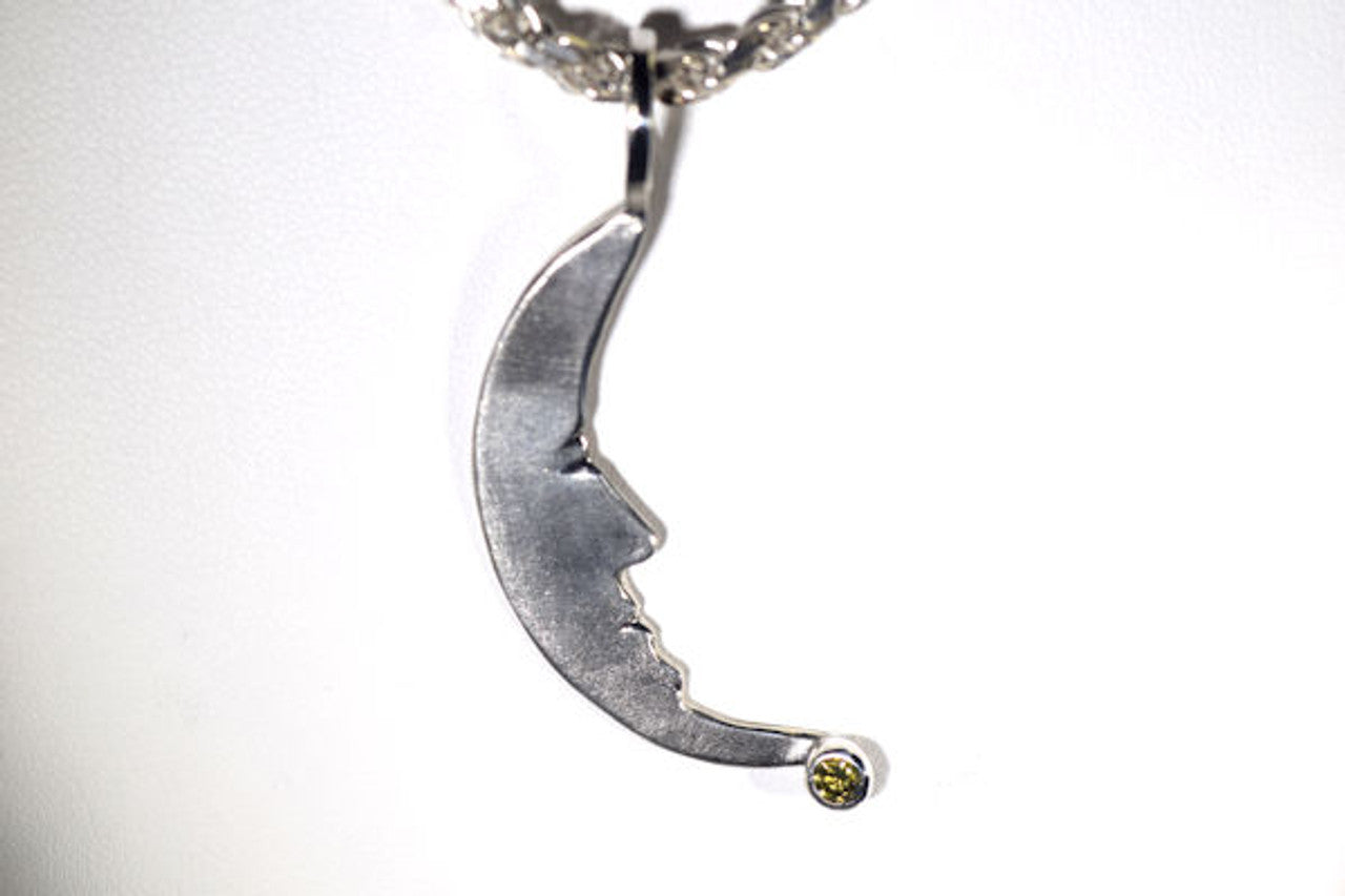 Crescent Man in the Moon Diamond Sterling Pendant