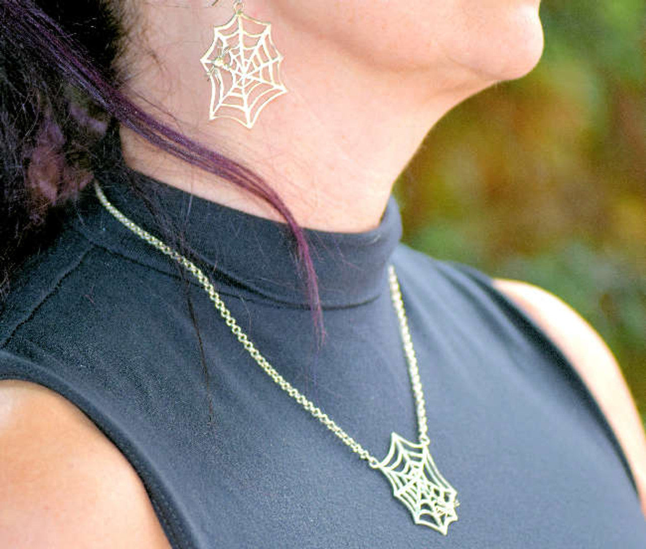 Spider Web Single Spider Two Tone Necklace