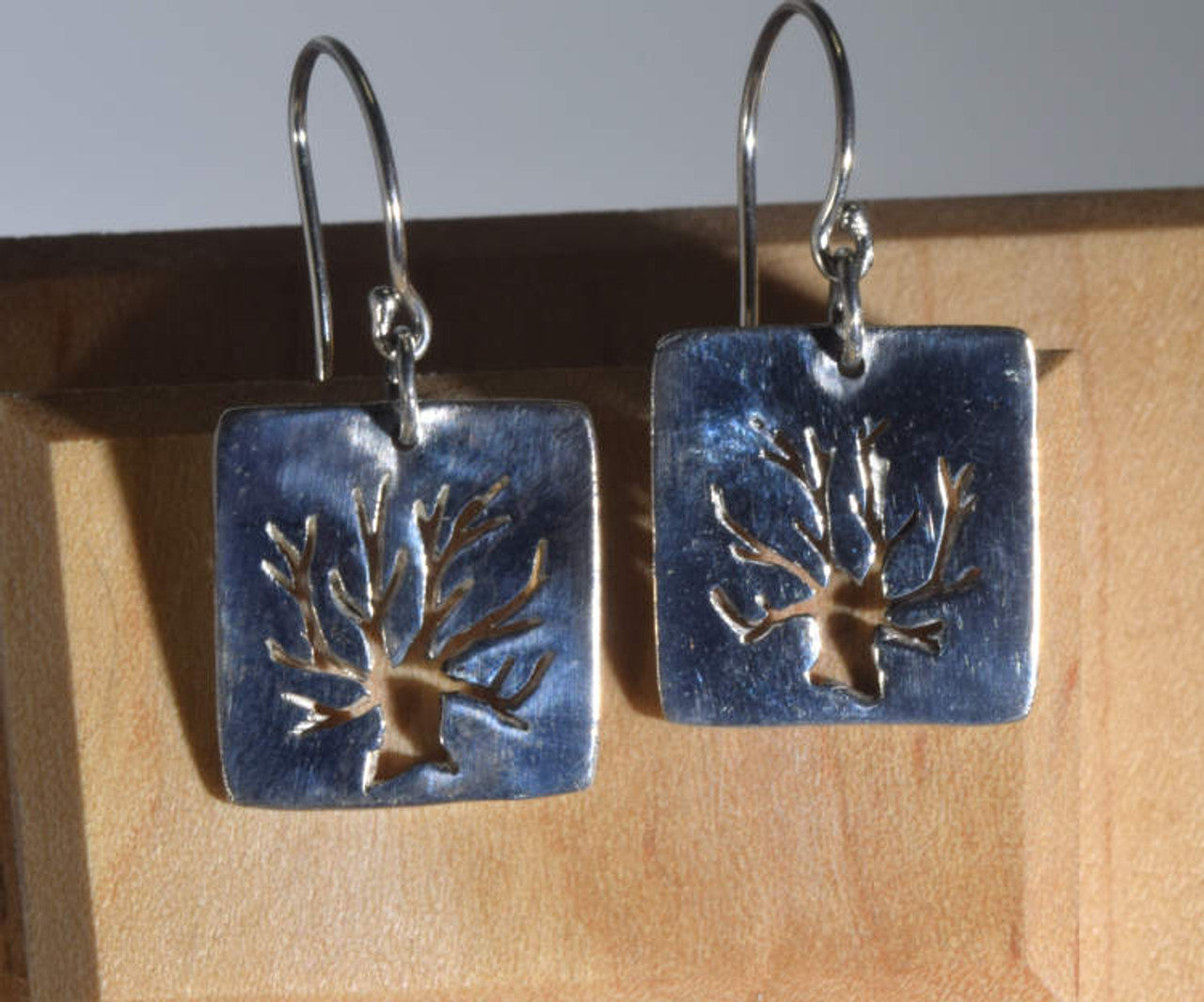 Square Tree of Life Silver Dangle Earrings