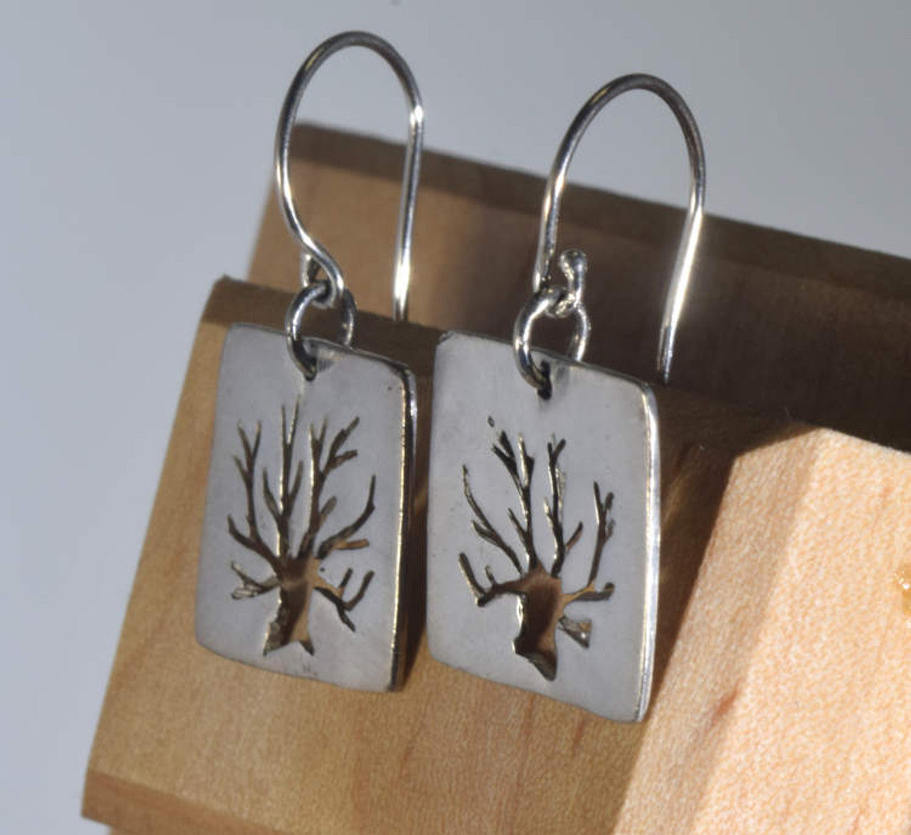 Square Tree of Life Silver Dangle Earrings
