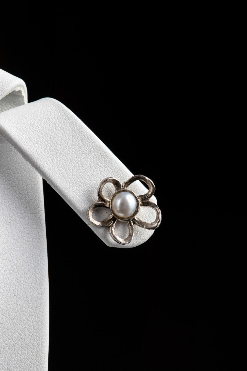 Pearl Sterling Silver Open Flower Studs