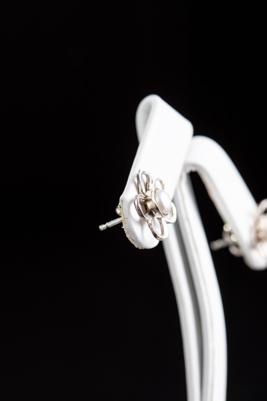 Pearl Sterling Silver Open Flower Studs