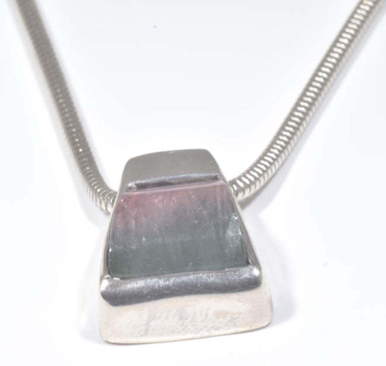 Maine Tourmaline Trapezoid Sterling Silver Pendant