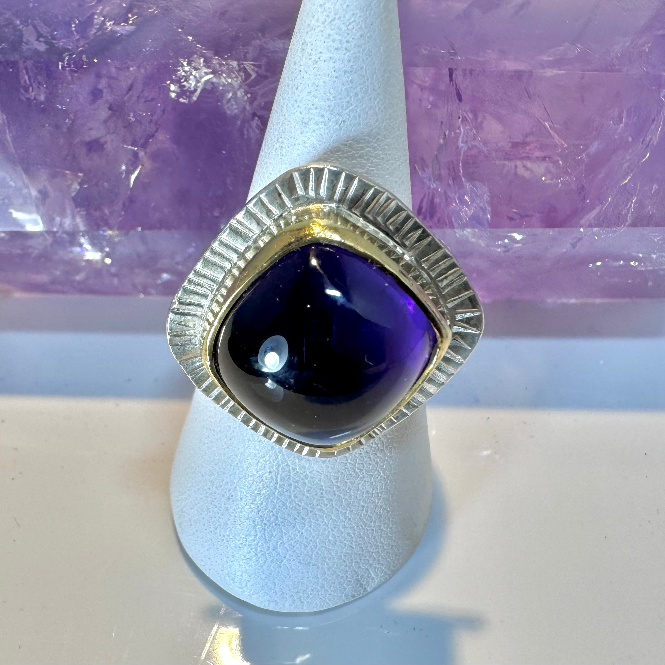 Amethyst Sterling and 22k Cabochon Ring