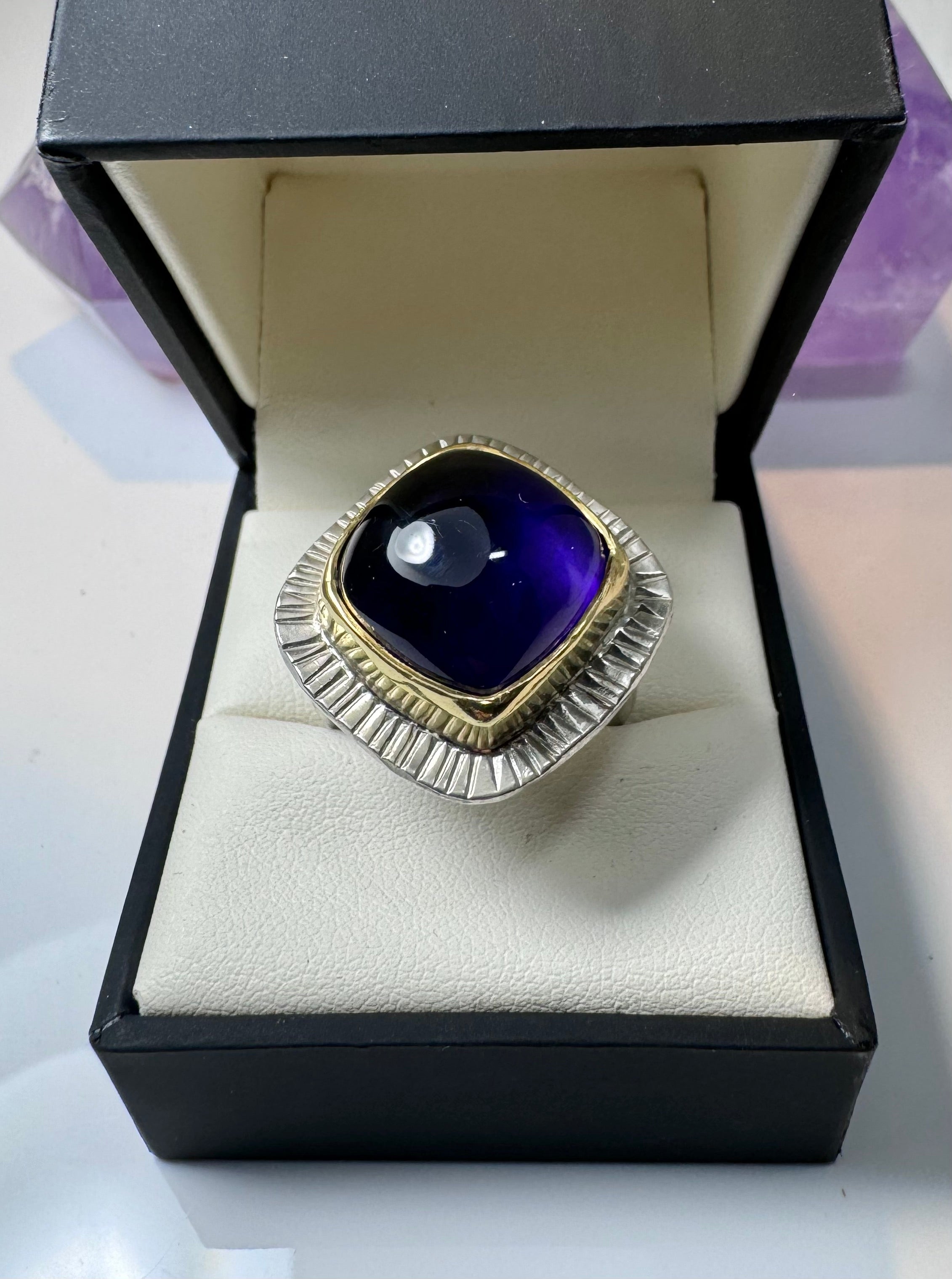Amethyst Sterling and 22k Cabochon Ring
