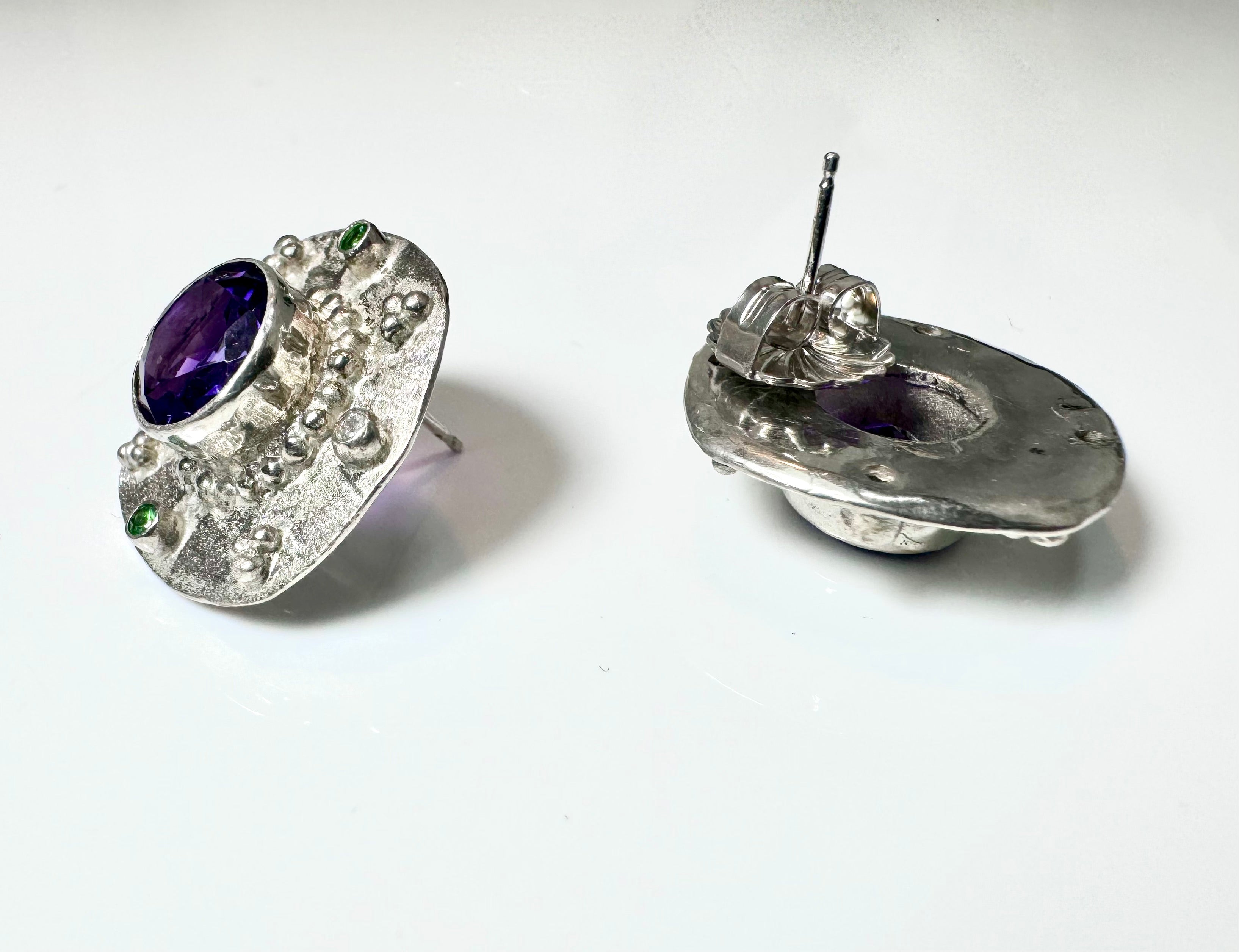 Amethyst, Tsavorite Garnet, & Diamond Earrings