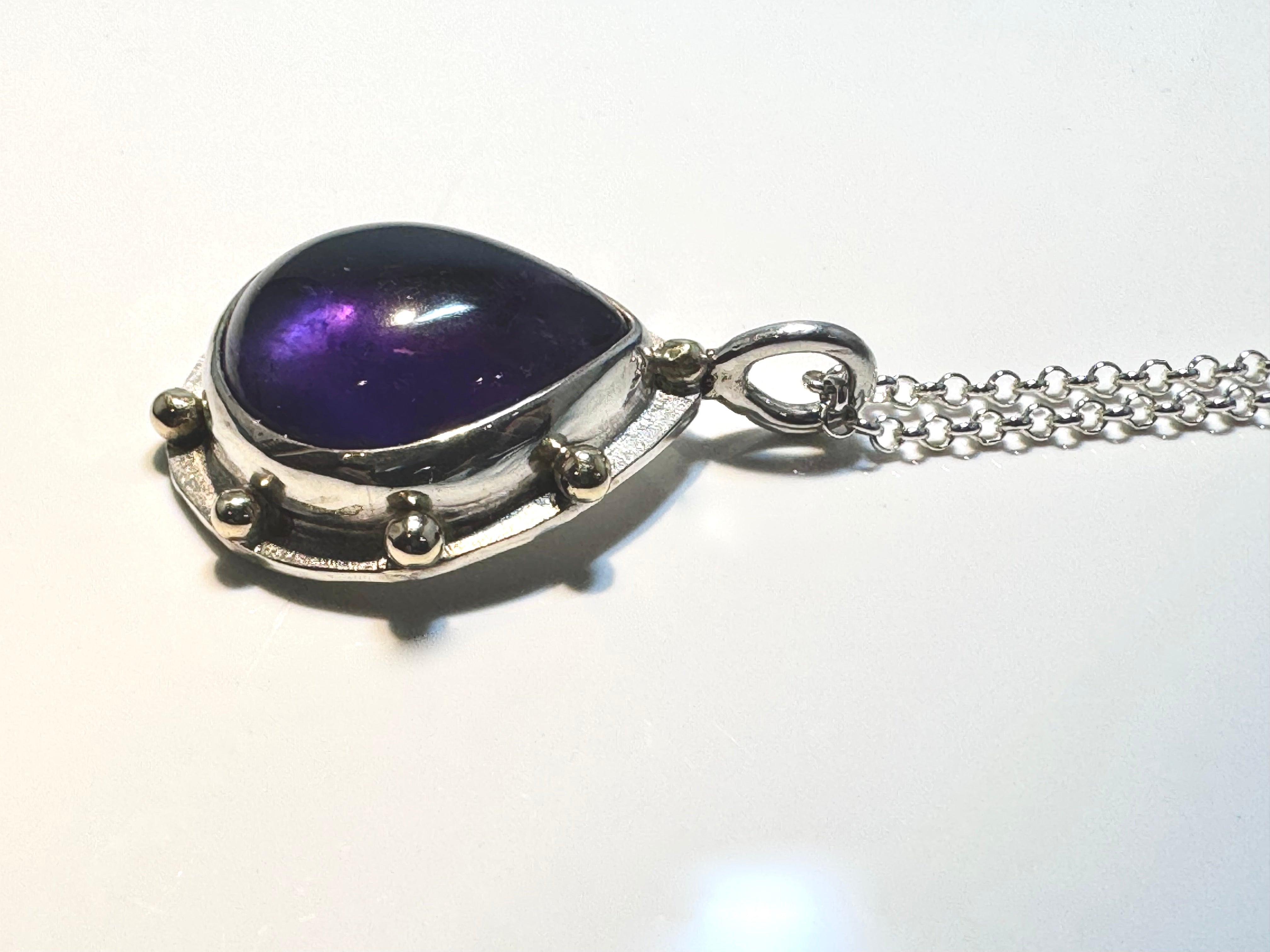 Amethyst Cabochon Sterling and 18k Gold Pendant