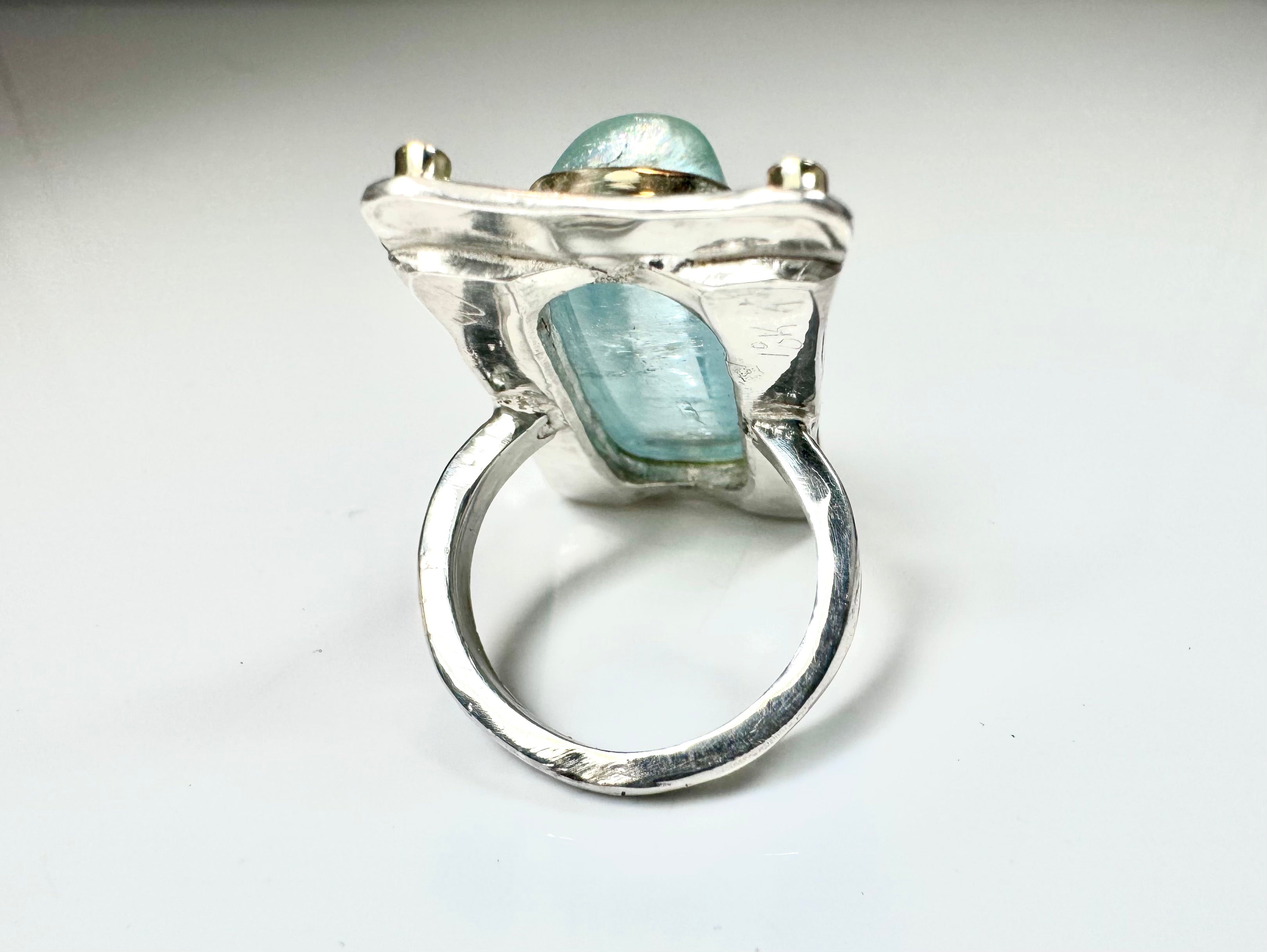 Aquamarine Diamond 18k & Sterling Ring