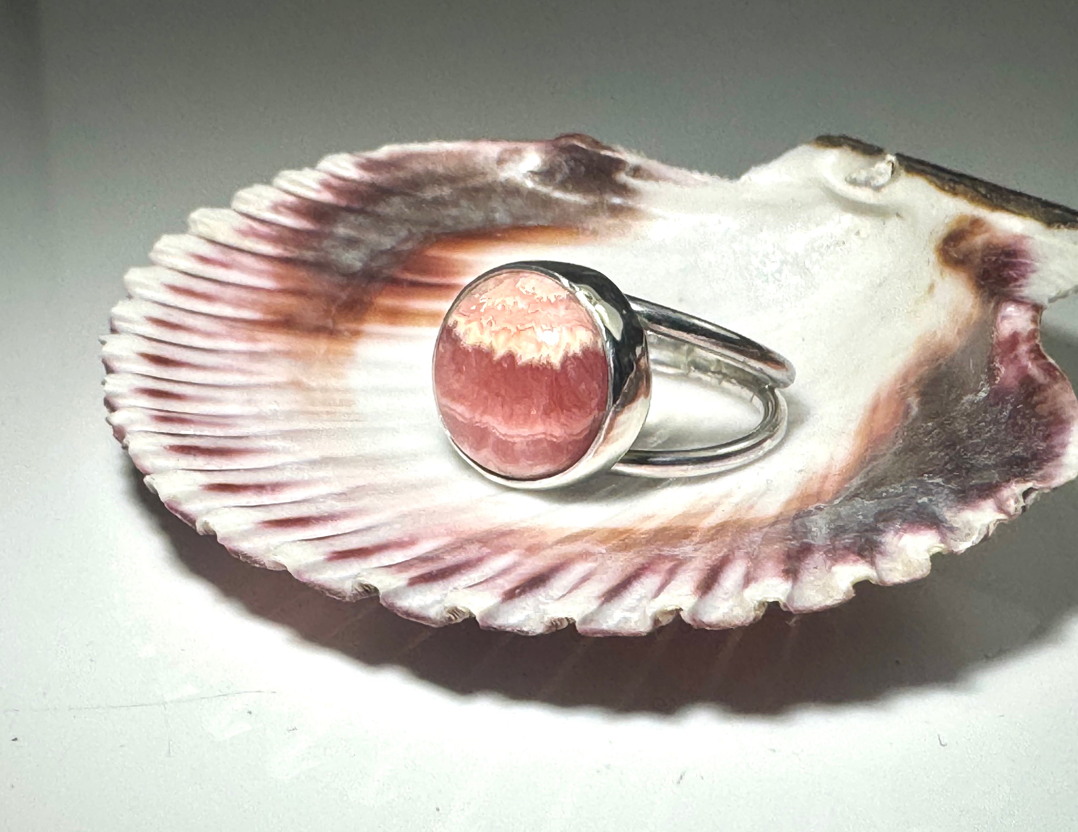 Rhodochrosite Round Split Shank Sterling Ring