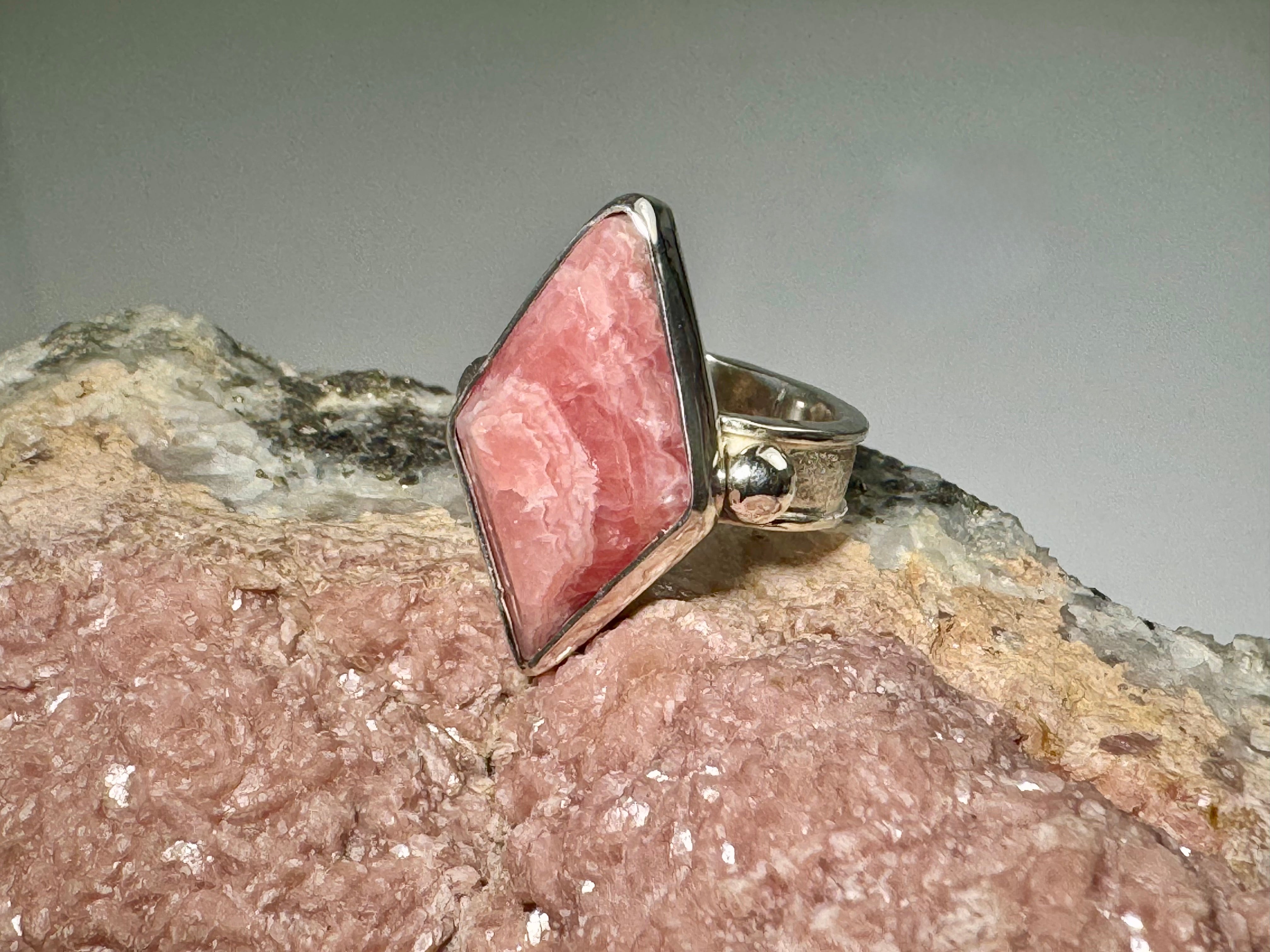Rhodochrosite Kite Shape Sterling Ring