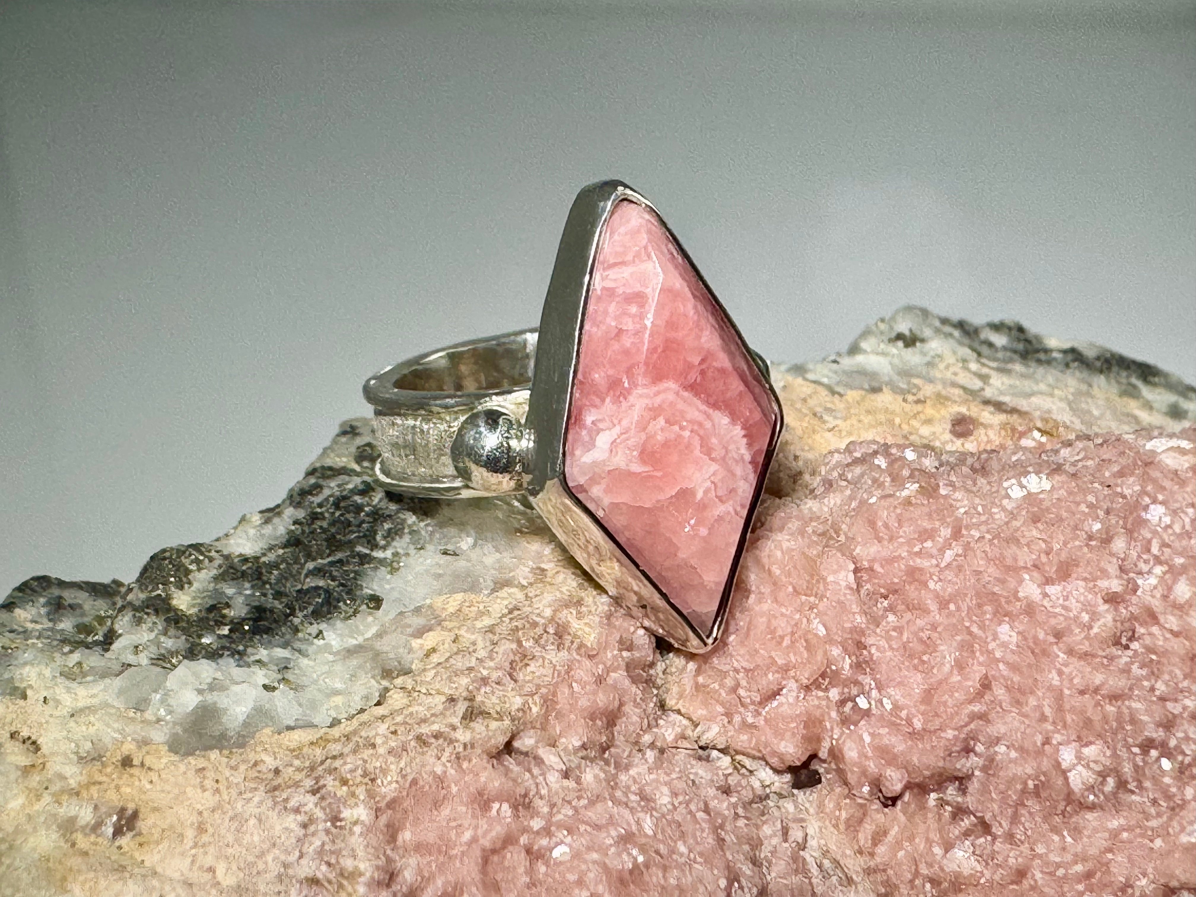 Rhodochrosite Kite Shape Sterling Ring