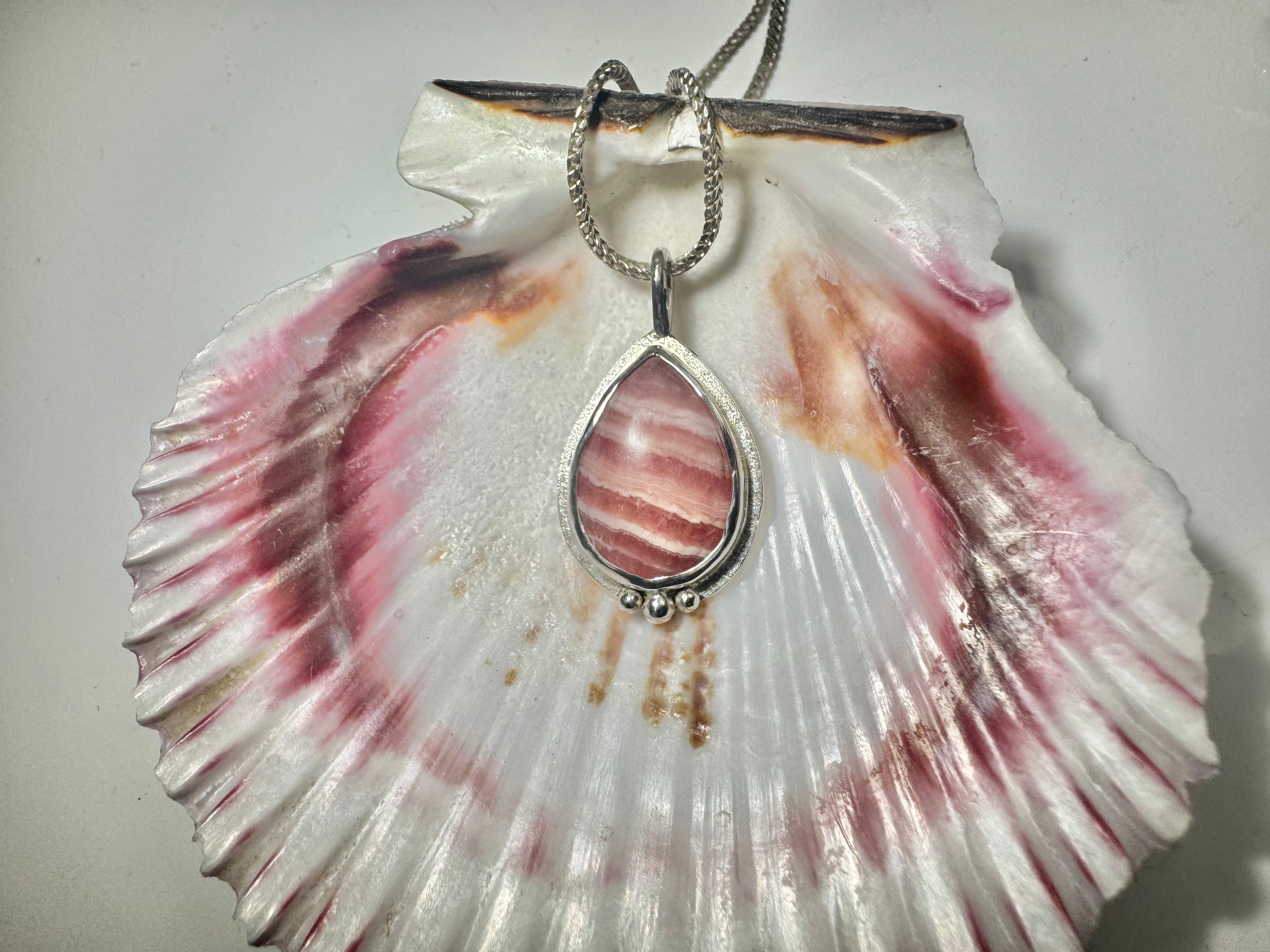 Rhodochrosite 3 Bead Sterling Pendant