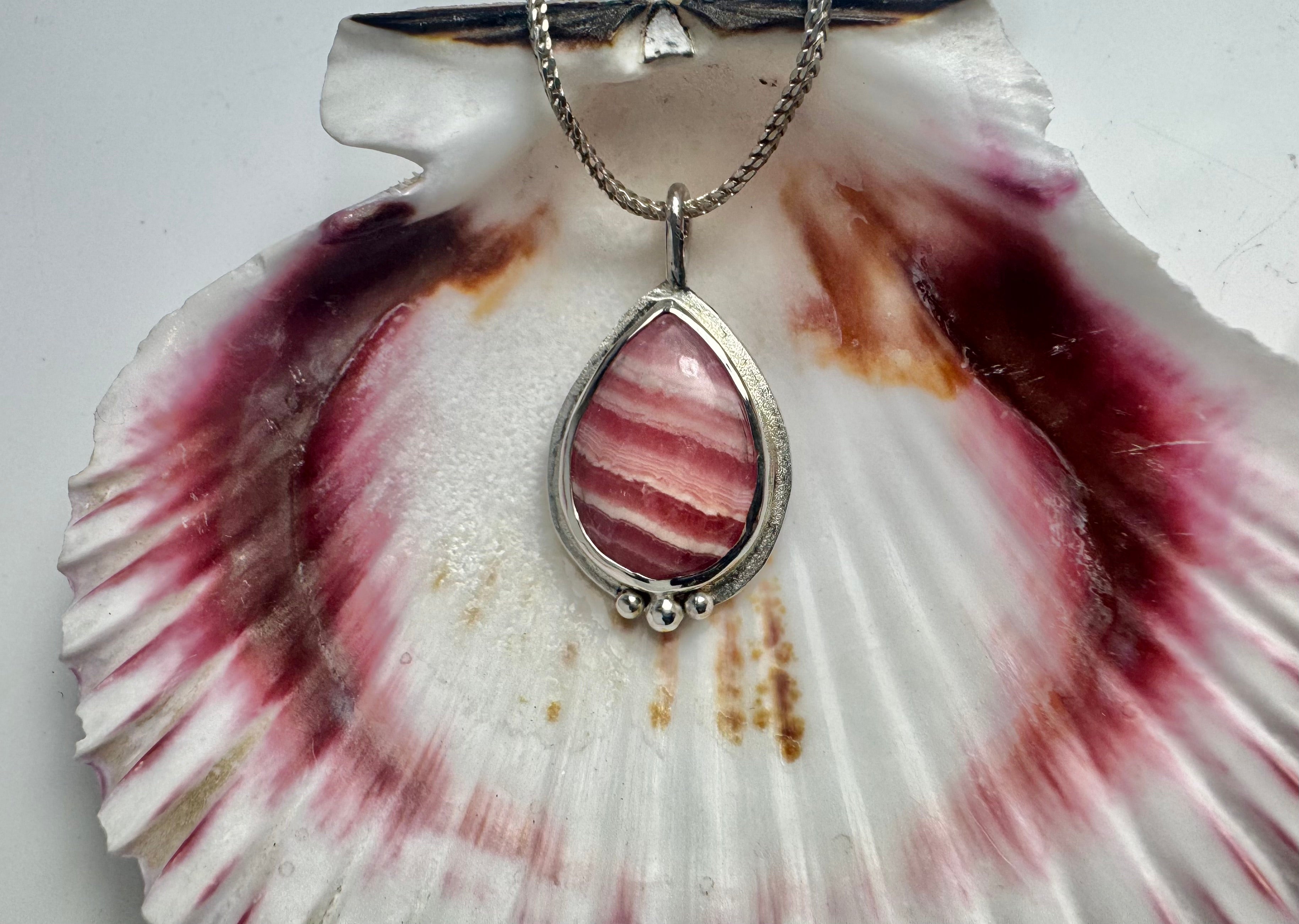 Rhodochrosite 3 Bead Sterling Pendant