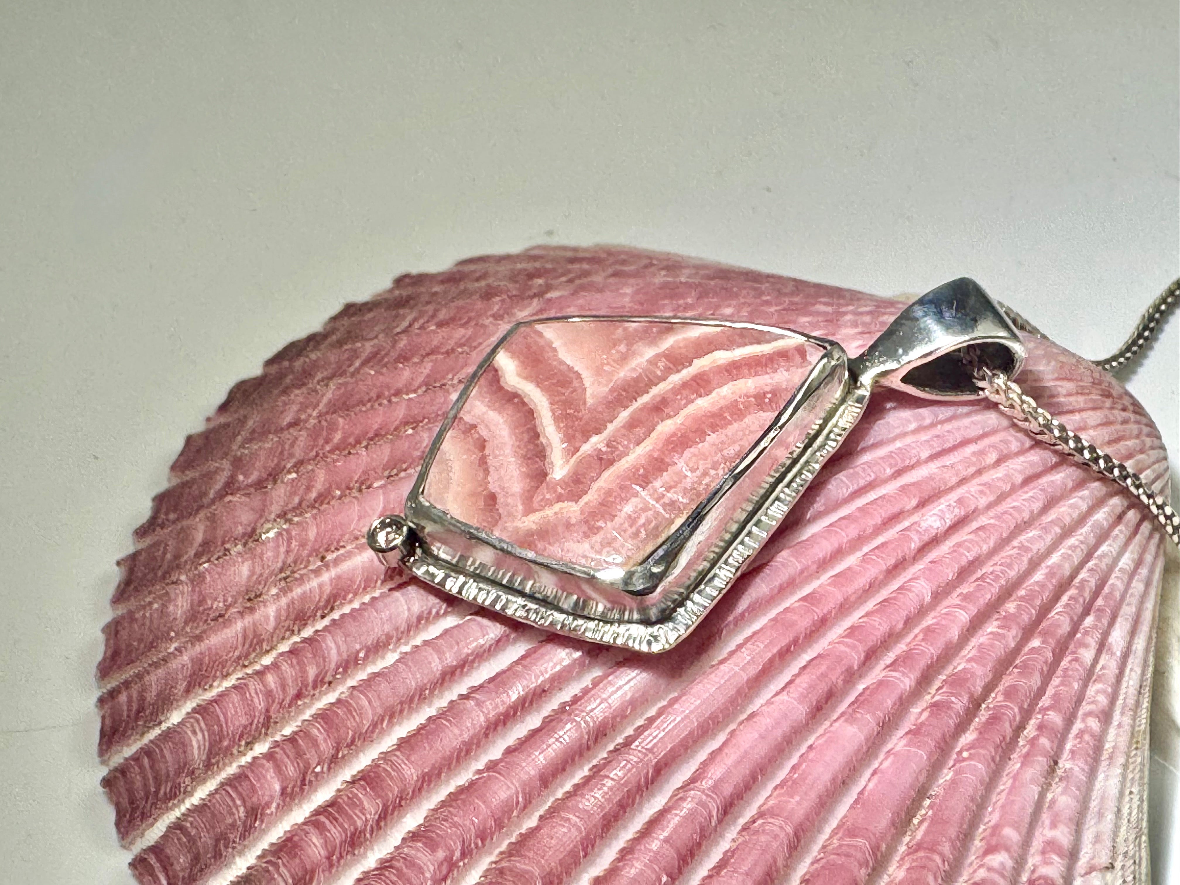 Rhodochrosite & Diamond Sterling Pendant