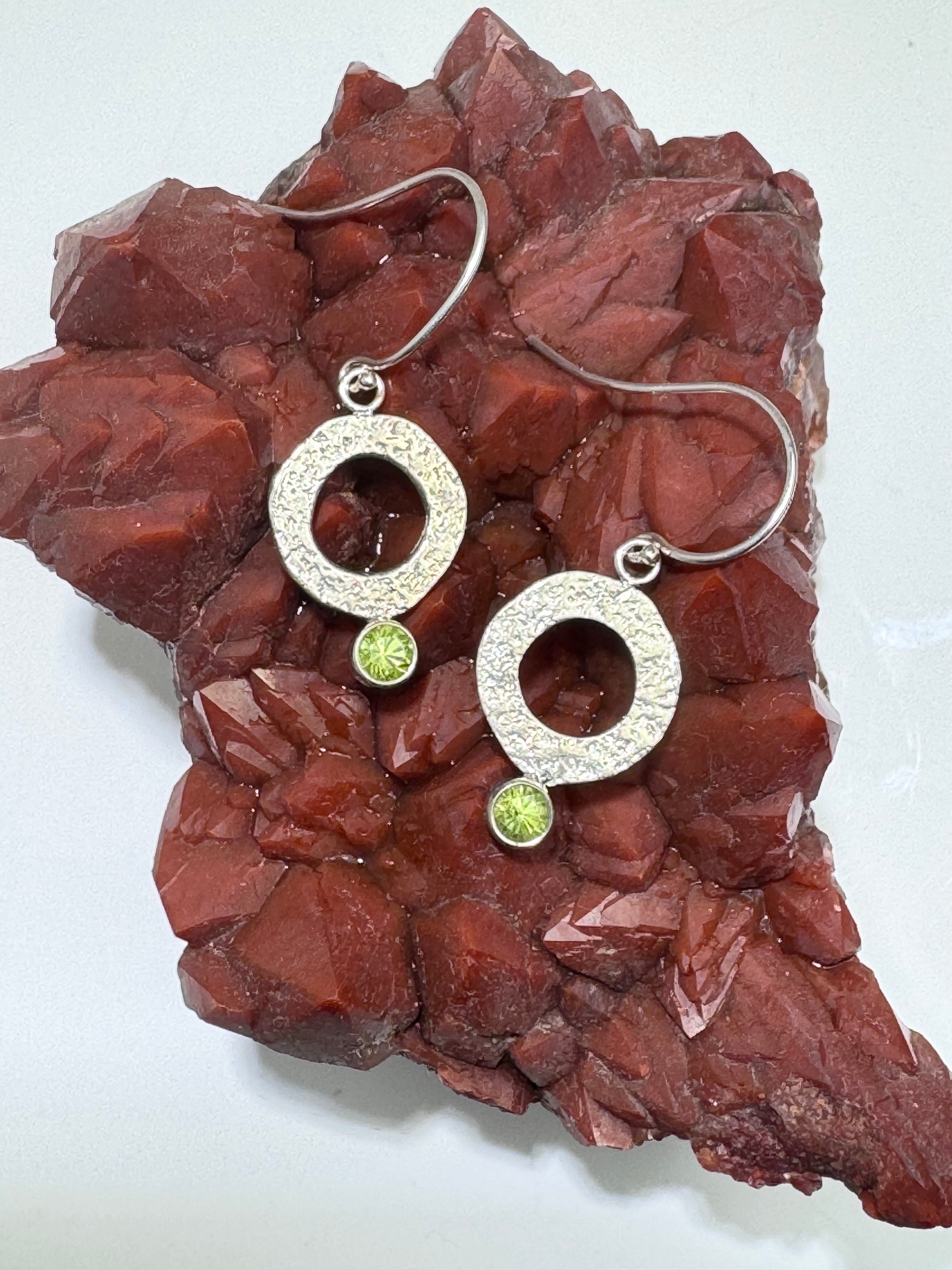 Peridot Textured Open Disc Earrings