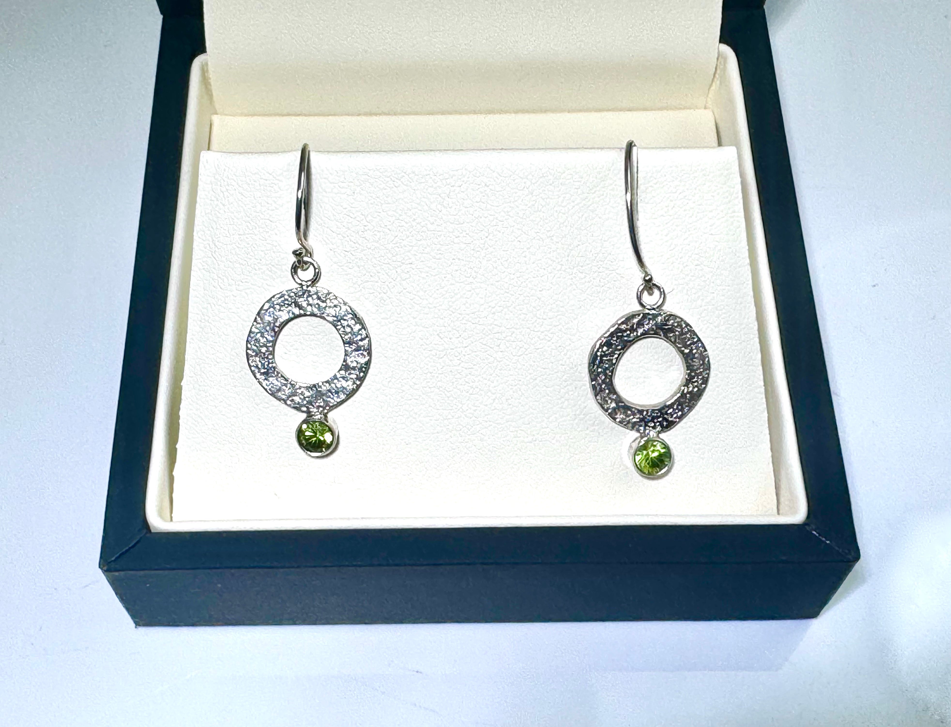 Peridot Textured Open Disc Earrings