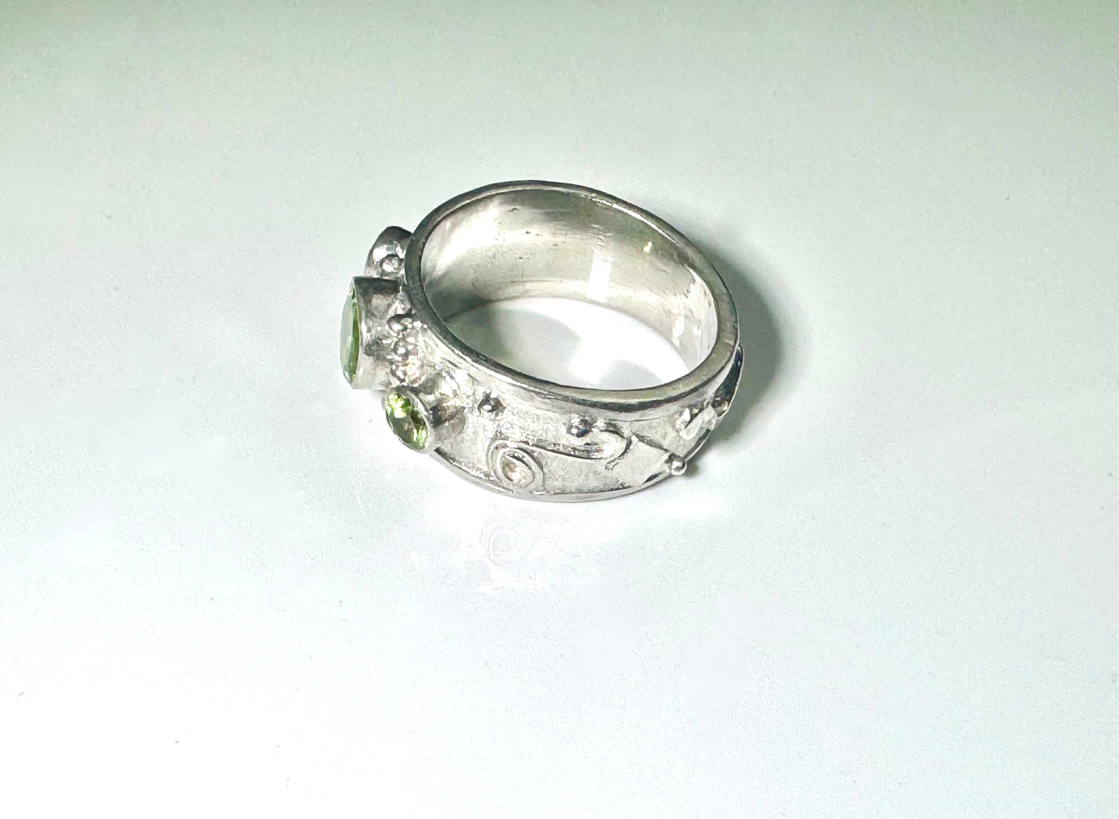 Peridot 3 Stone Sterling Ring