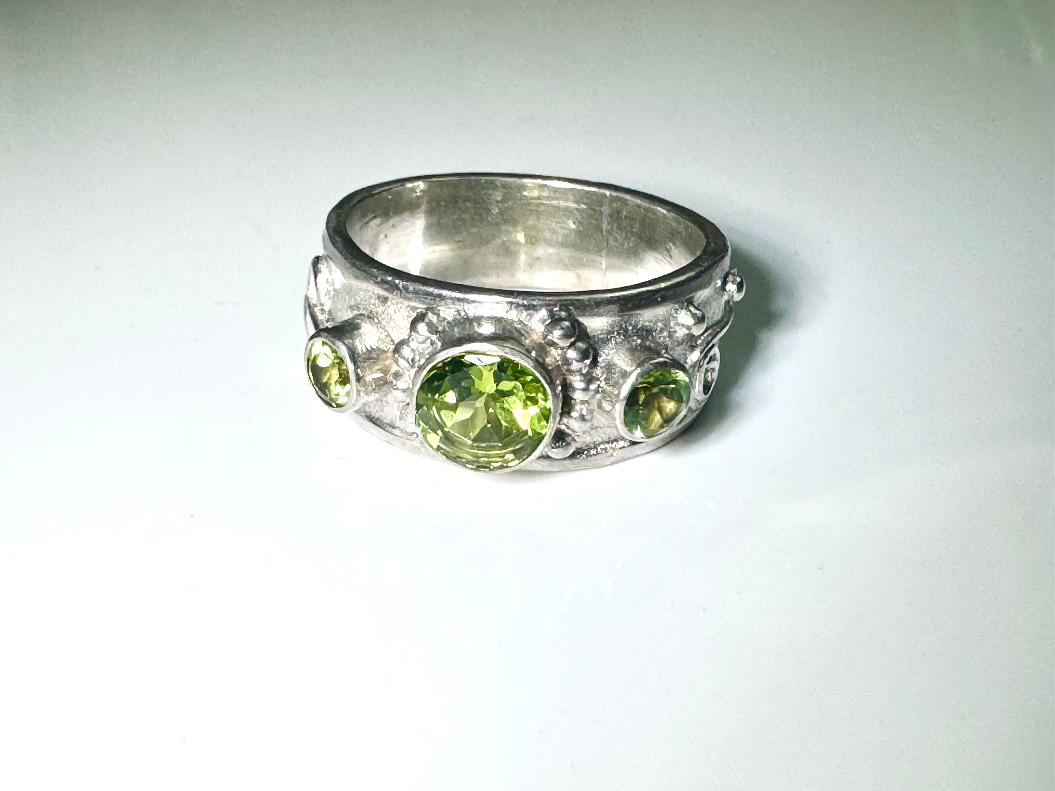 Peridot 3 Stone Sterling Ring