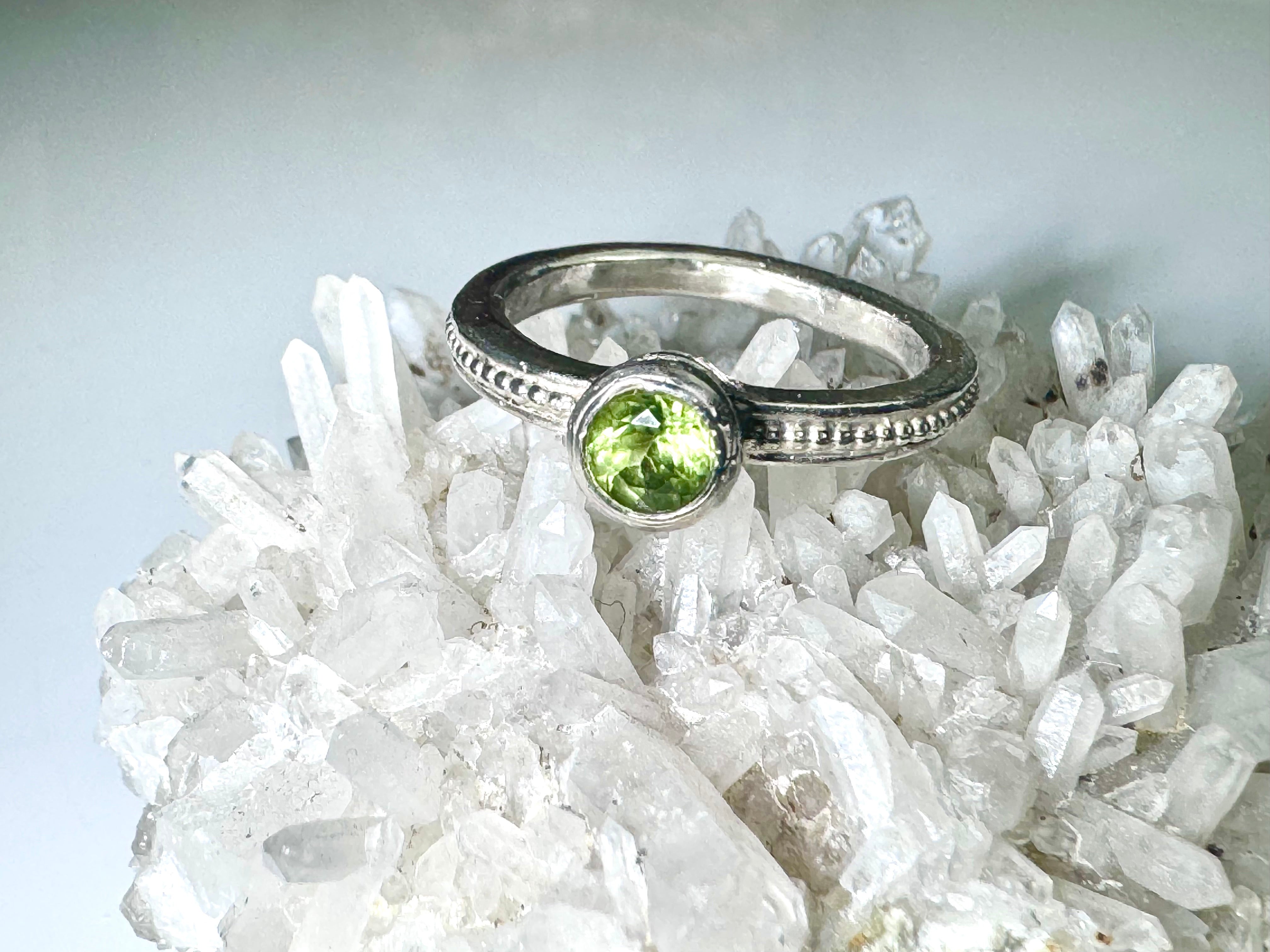 Peridot Beaded Sterling Ring