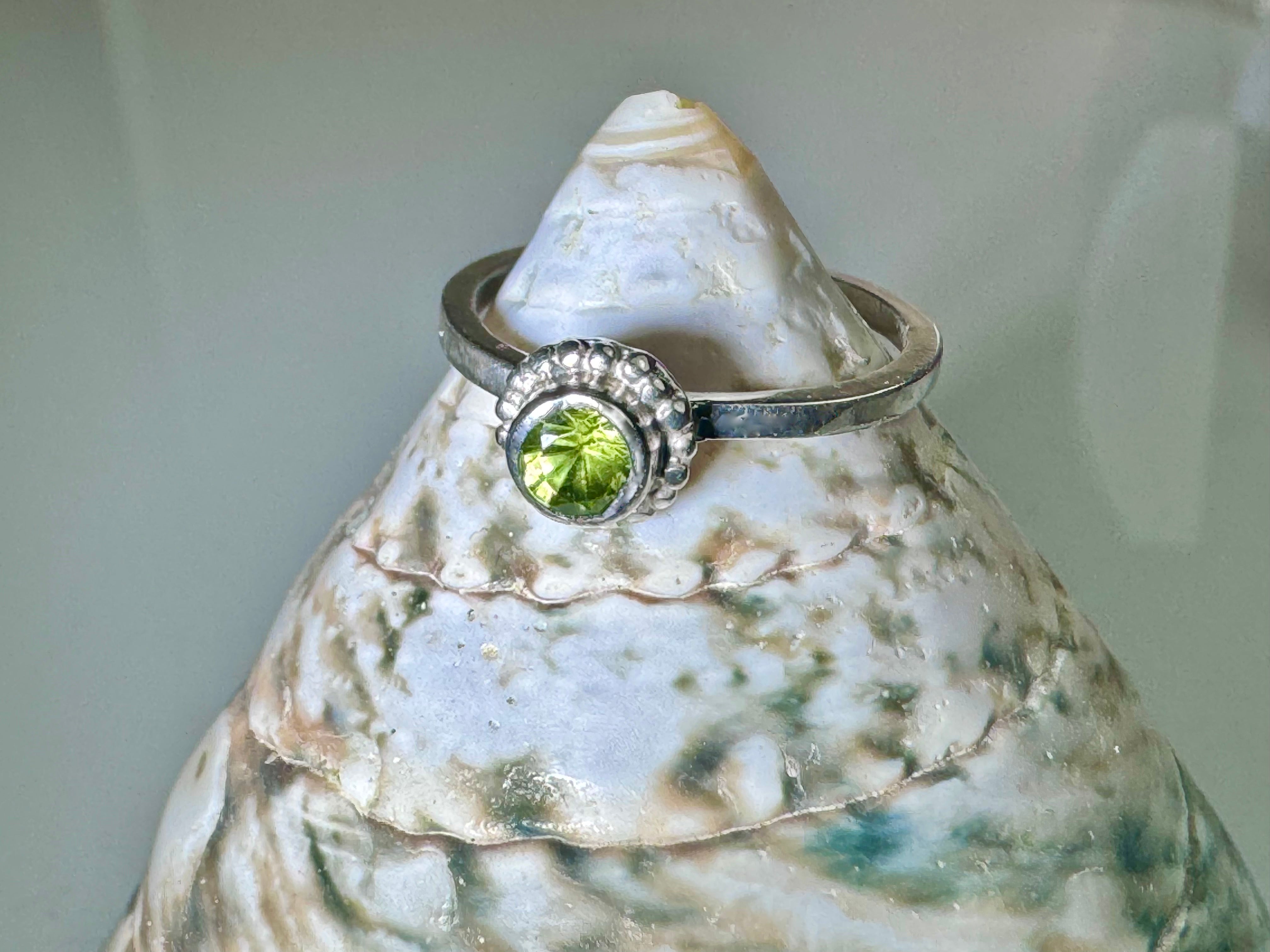 Peridot Beaded Bezel Sterling Ring