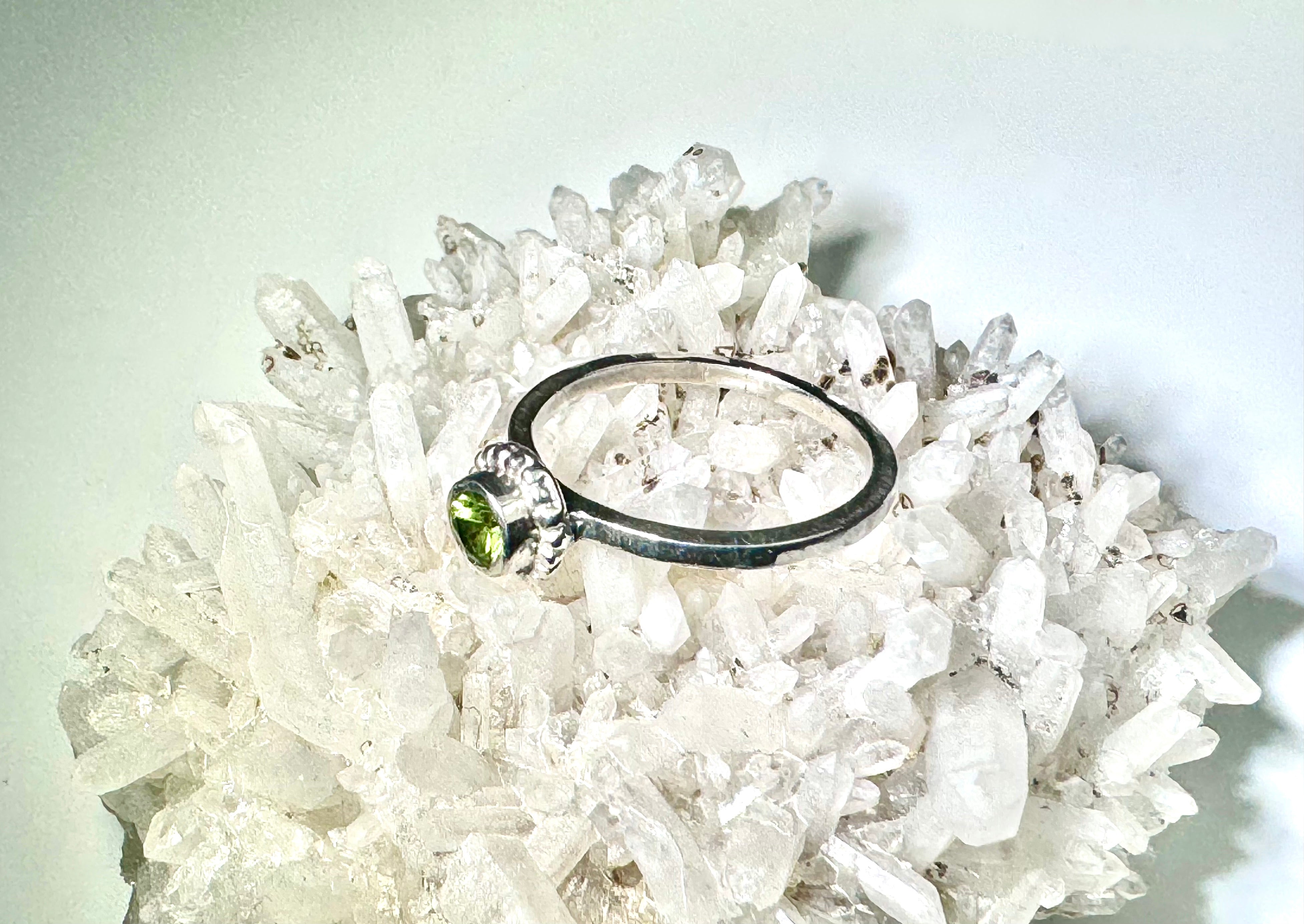 Peridot Beaded Bezel Sterling Ring