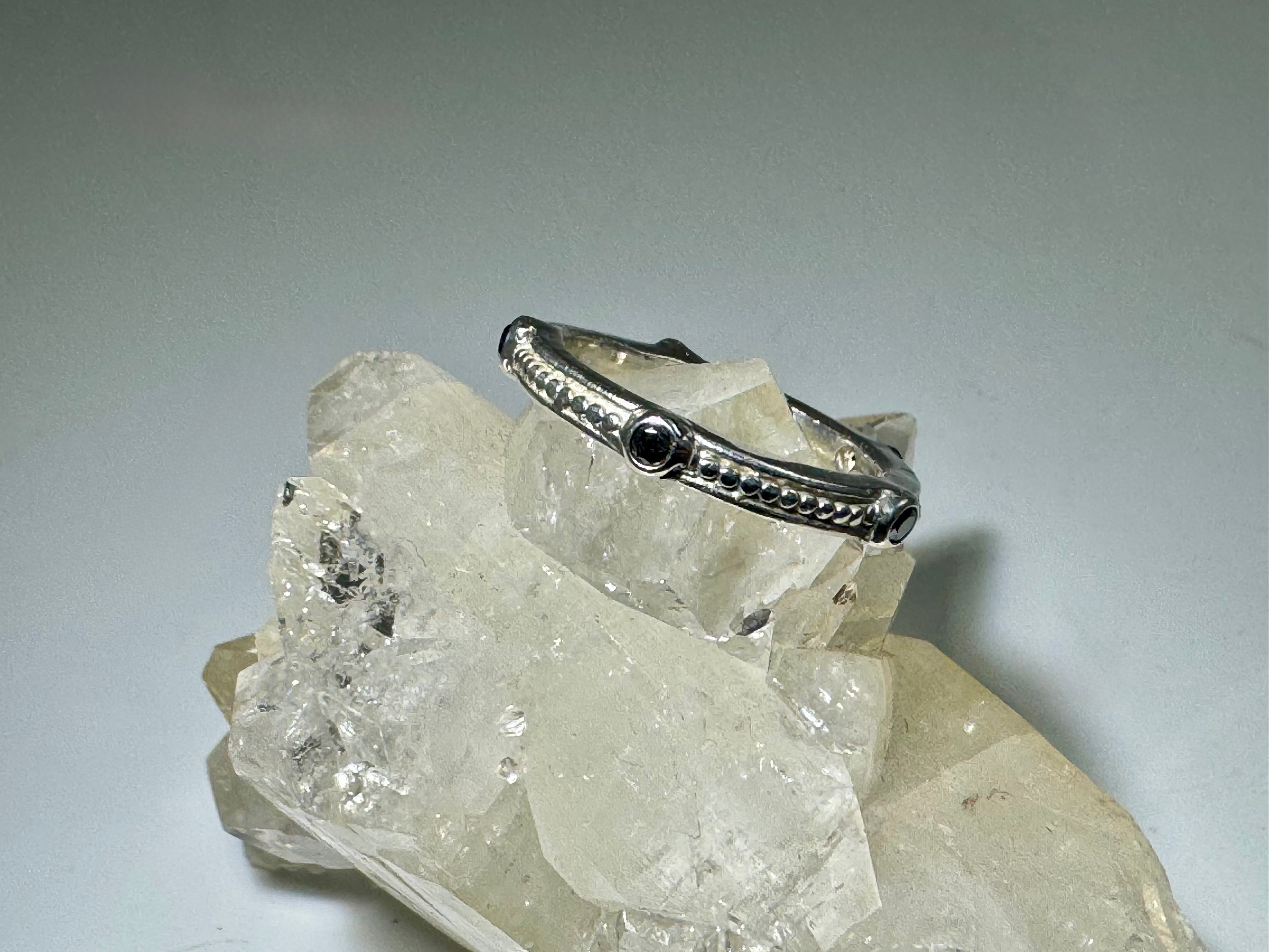 Black Diamond Beaded Sterling Band
